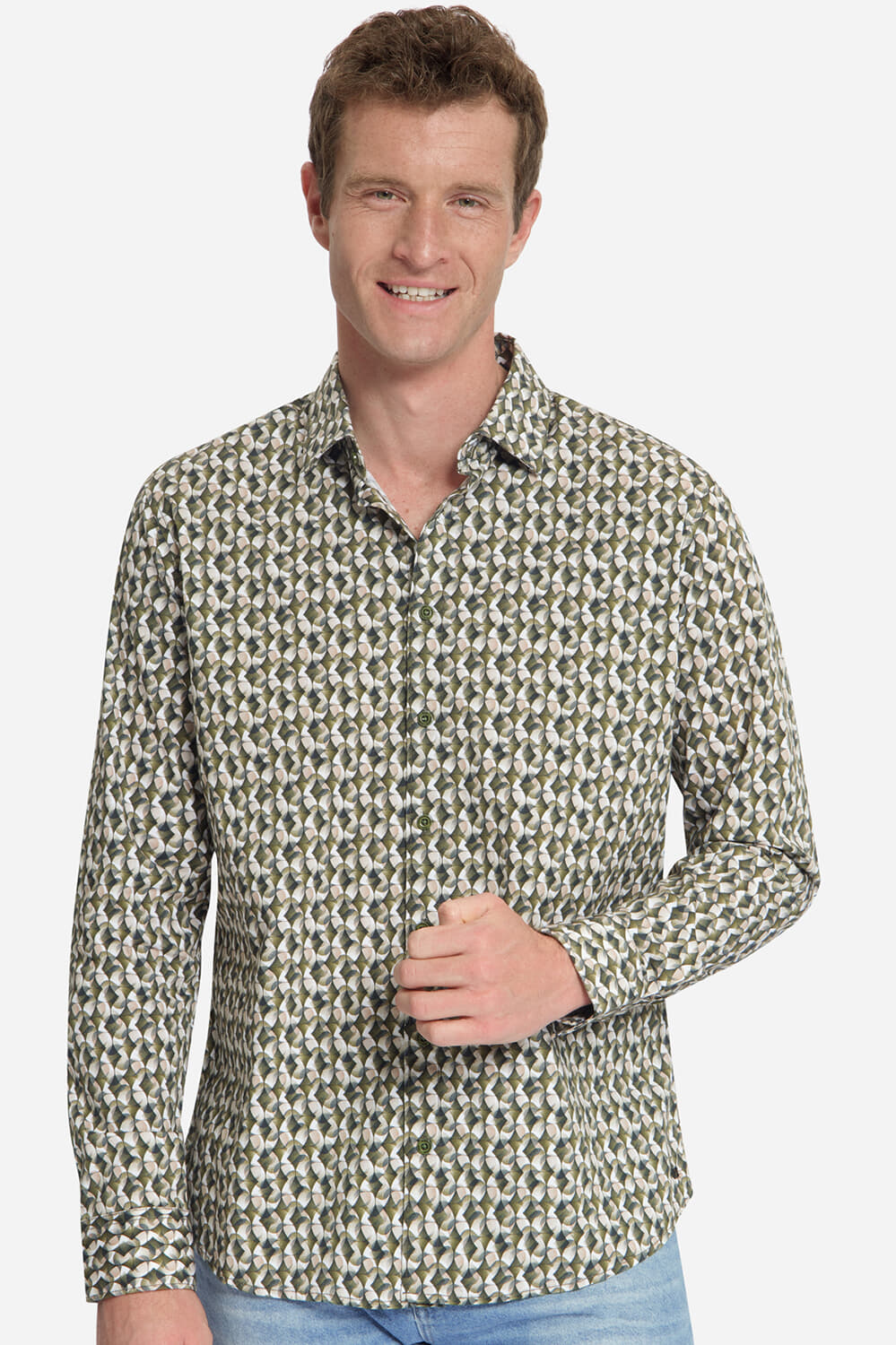 No Excess Overhemd Stretch Allover Printed Army