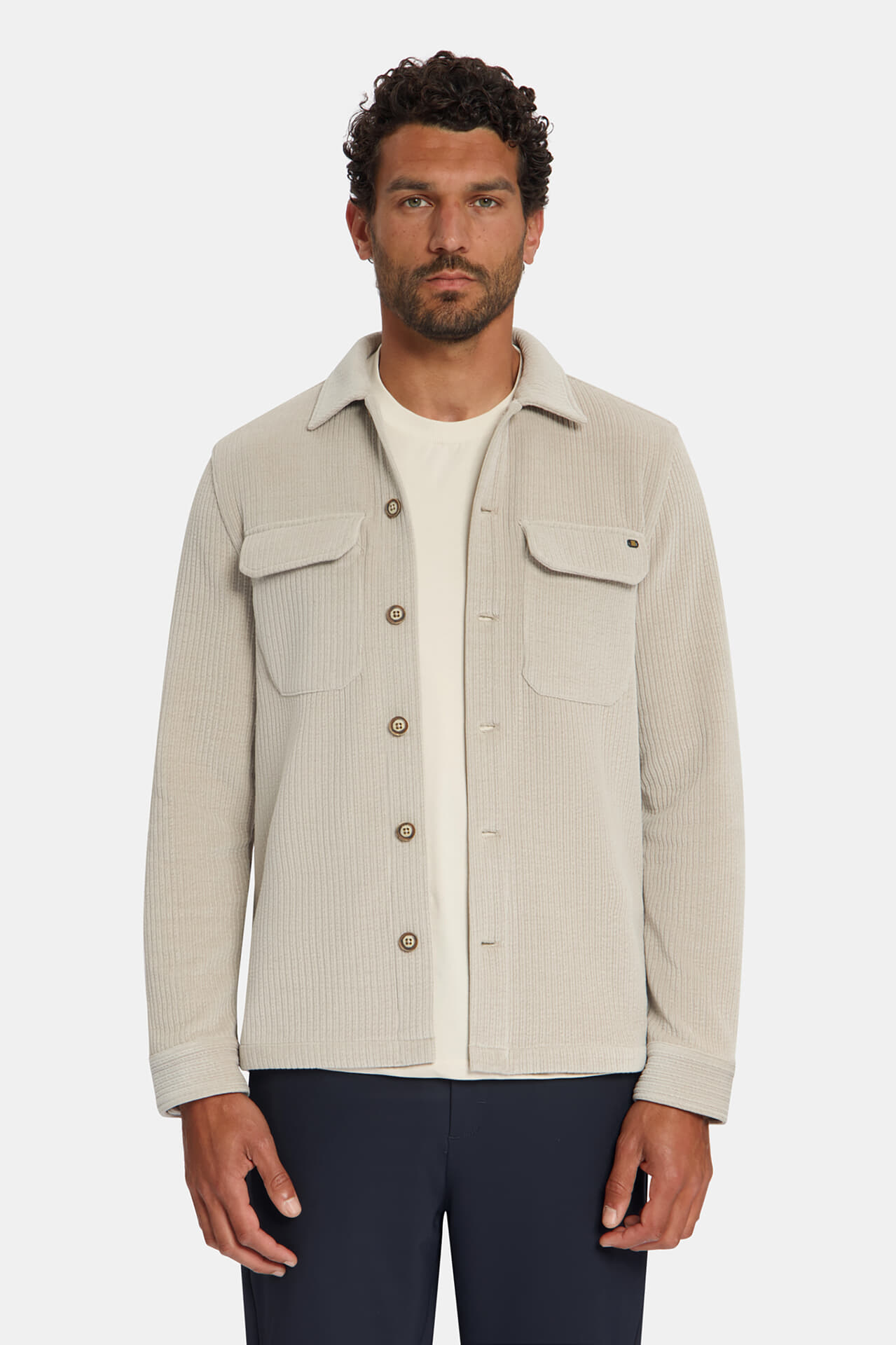 No Excess Overshirt Full Button Rib Sweat Antraciet