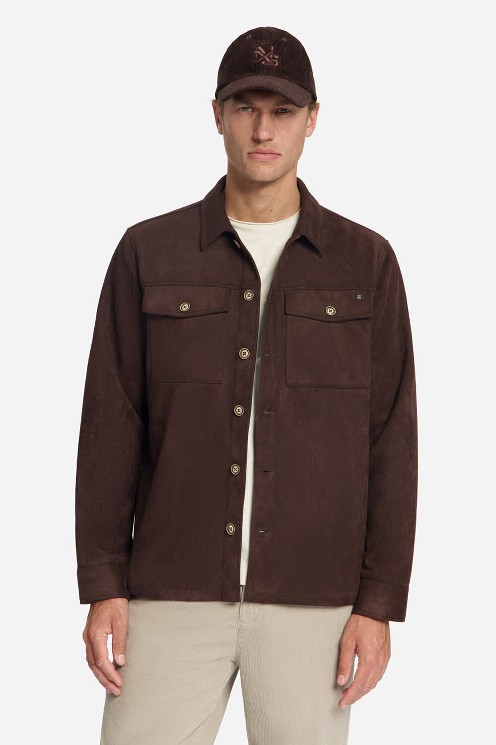 No Excess Overshirt Full Button Suede Bruin