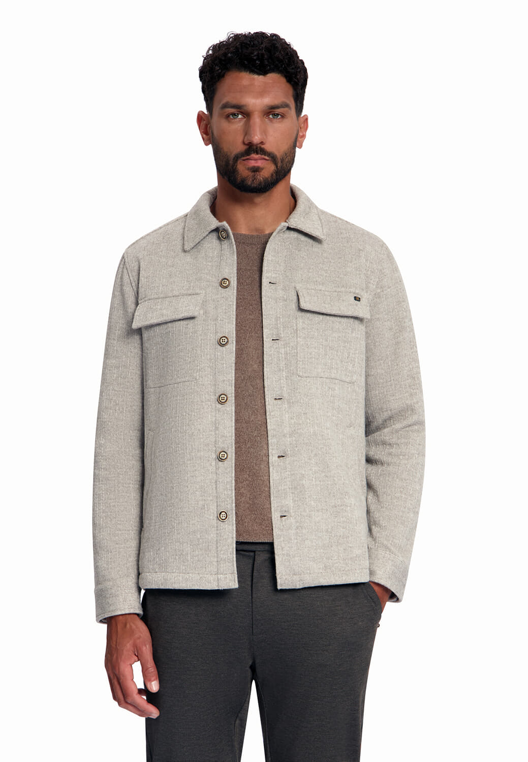 No Excess Overshirt Full Button Solid Jacquard Antraciet