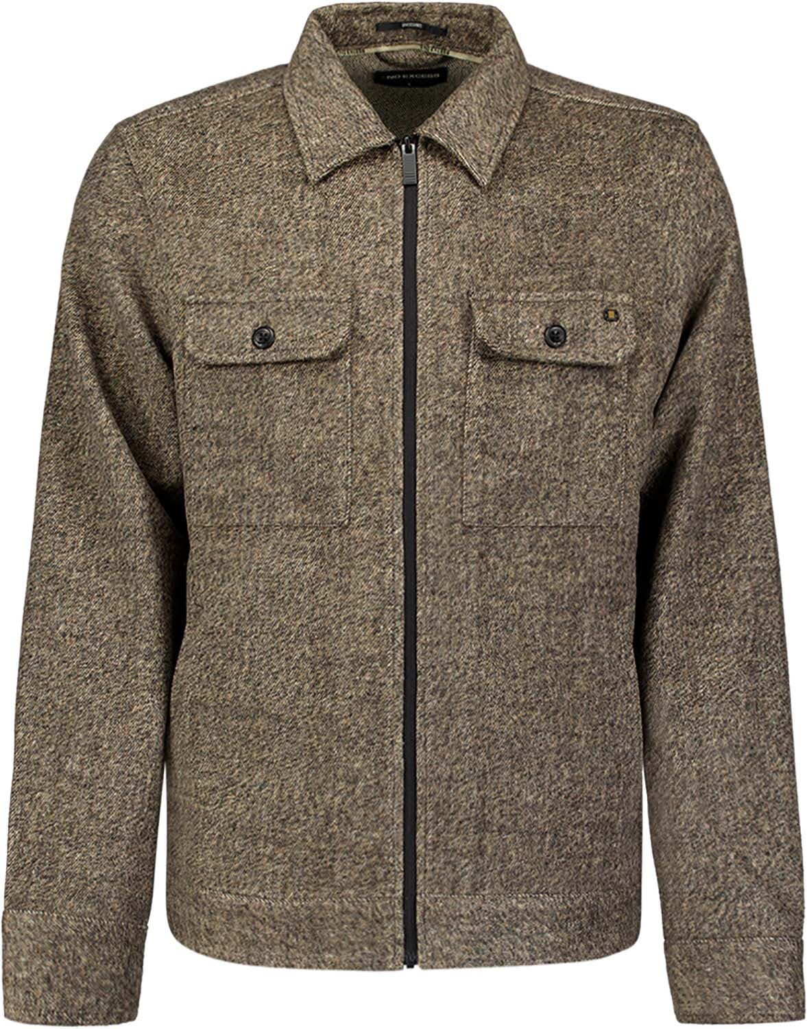 No Excess Overshirt Full Zip Melange Twill Kaki