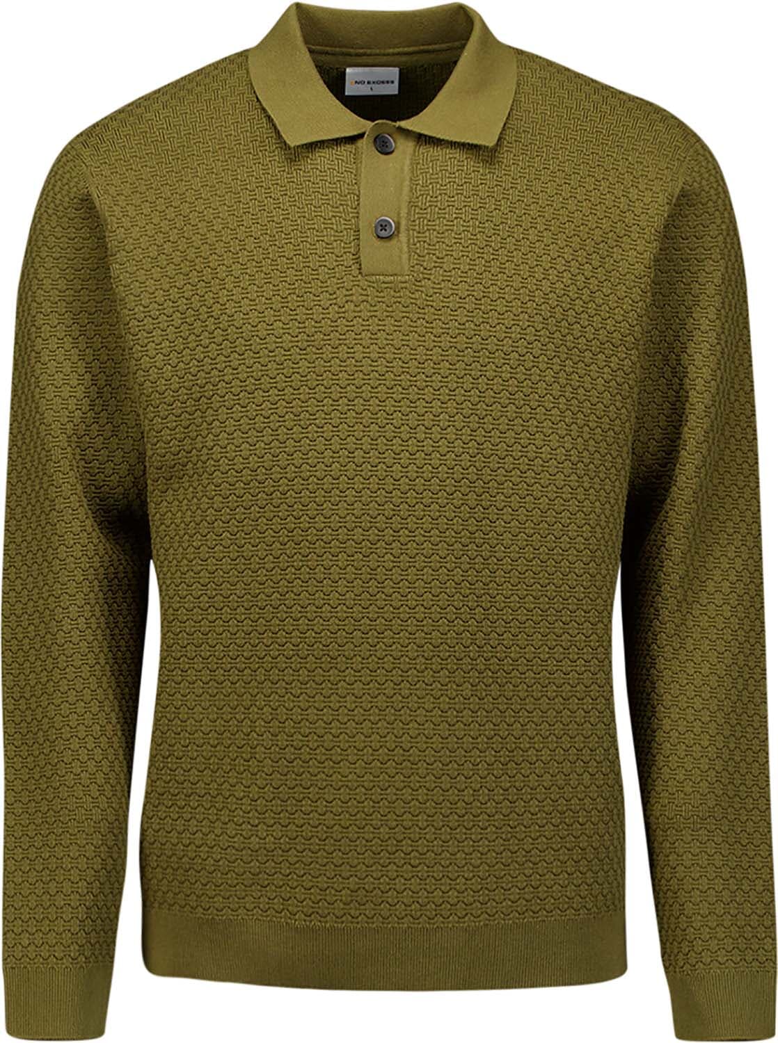 No Excess Gebreide Pullover Polo Buttons Jacquard Army