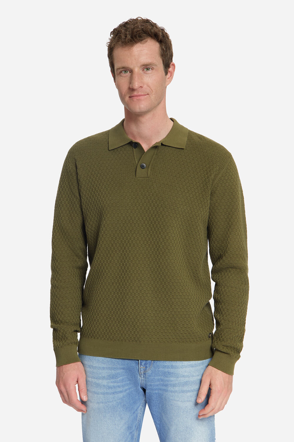 No Excess Gebreide Pullover Polo Buttons Jacquard Army