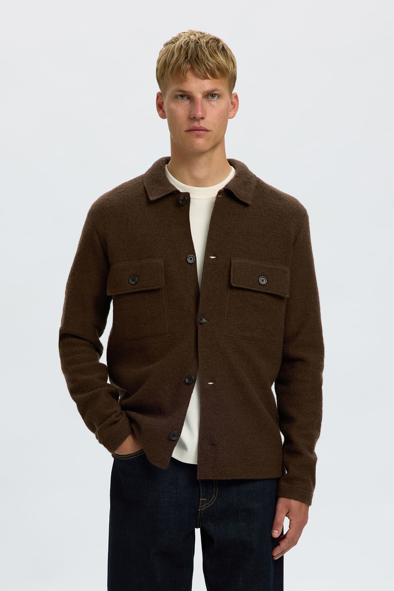 Selected Homme Gebreid Overshirt Nealy Workwear Bruin