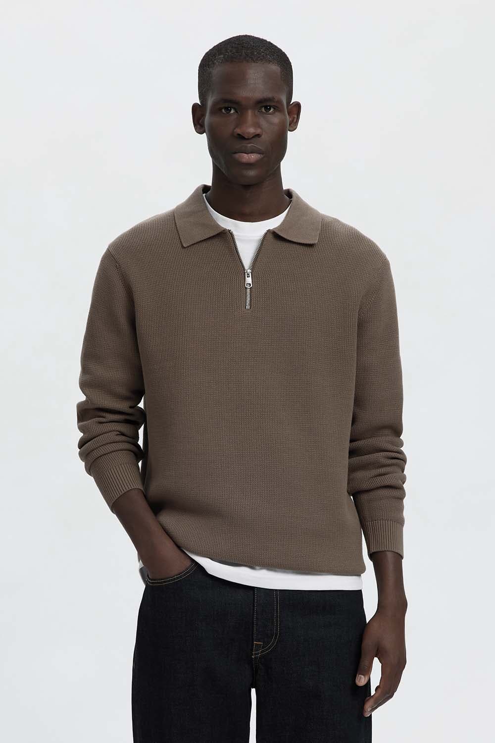 Selected Homme Trui Half-zip Dane Kaki