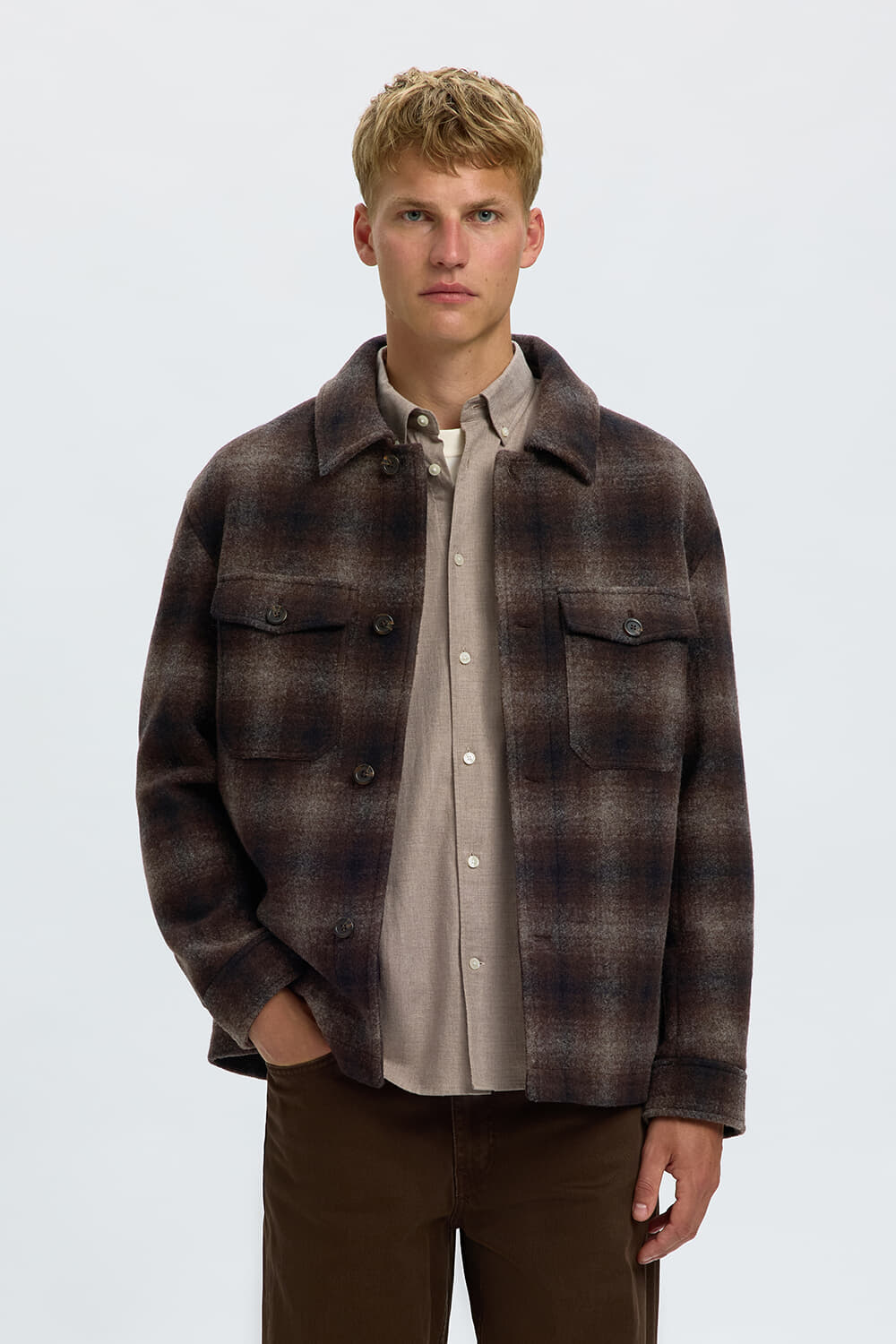 Selected Homme Wollen Jas Mitch Grijsblauw