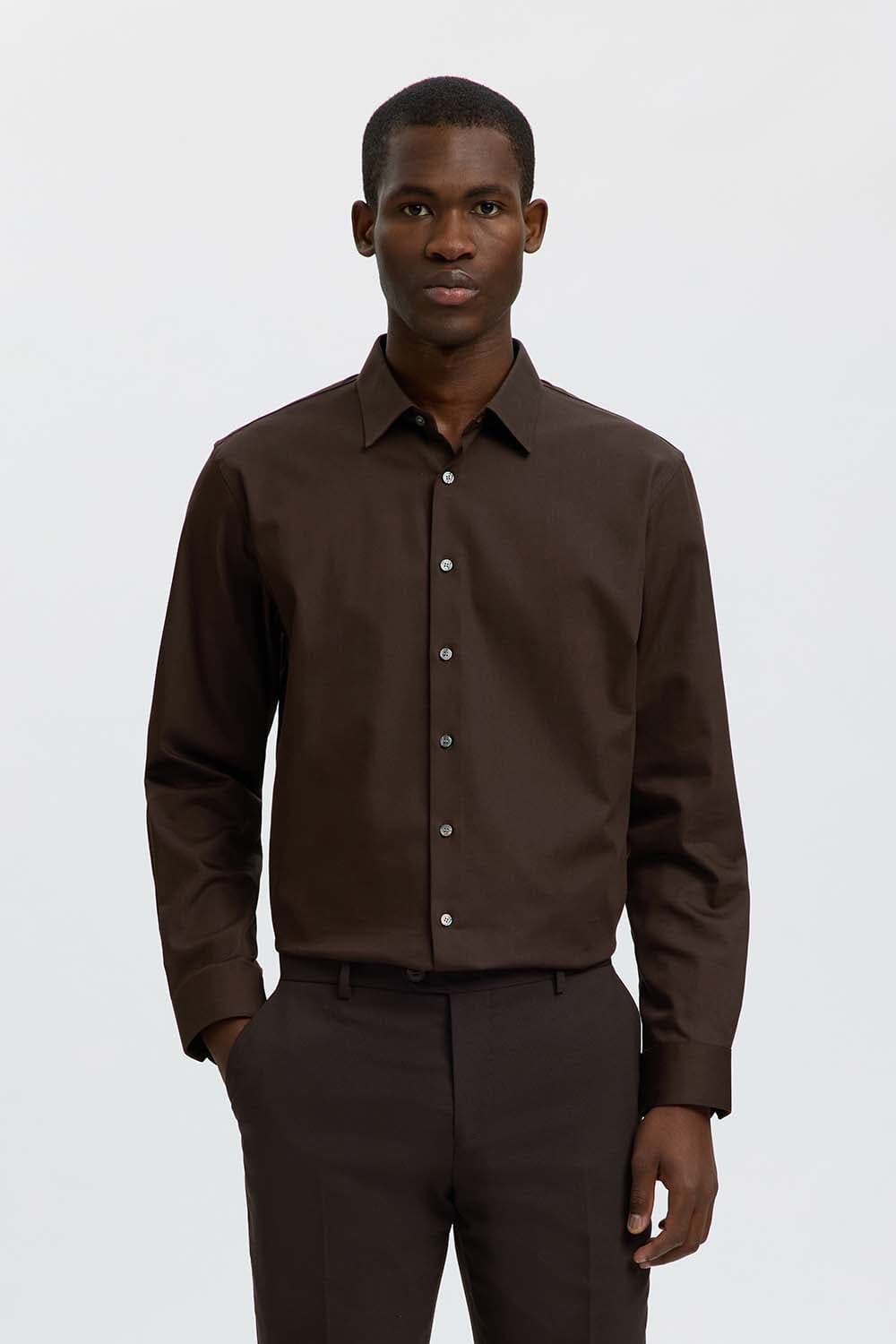 Selected Homme Overhemd Slimfilip Performance Bruin