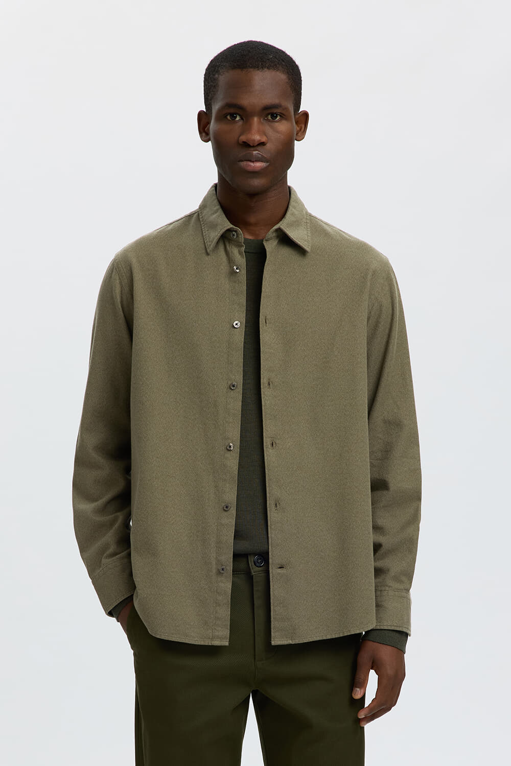 Selected Homme Overhemd Claus Noah Brush Twist Mos Groen
