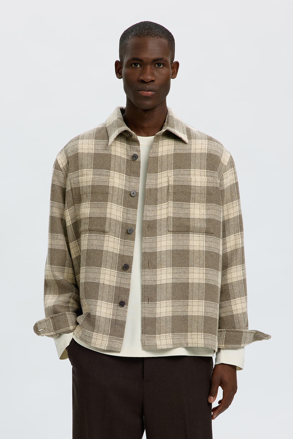 Selected Homme Overshirt Ole Pablo Wol Blend Beige
