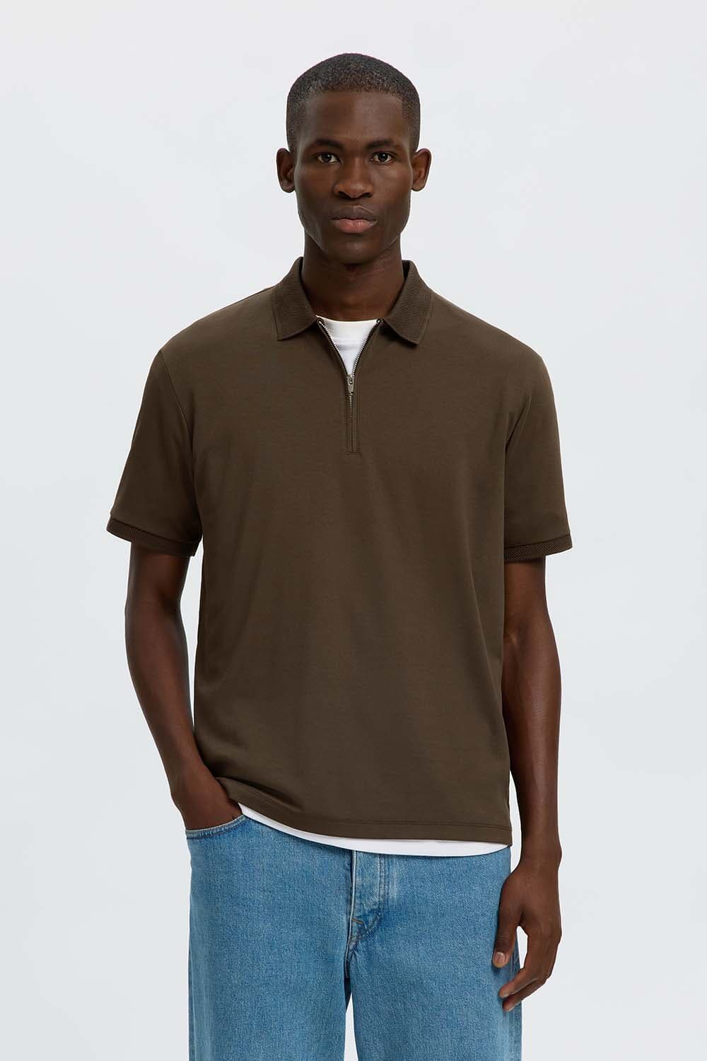 Selected Homme Polo Fave Zip Bruin