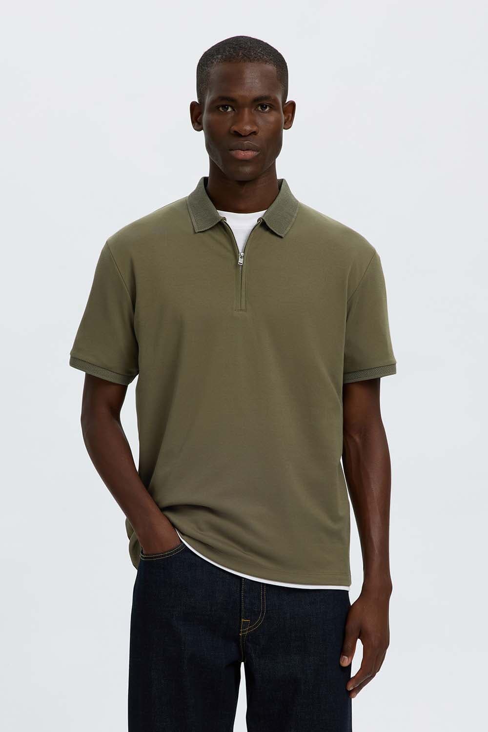 Selected Homme Polo Fave Zip Groen