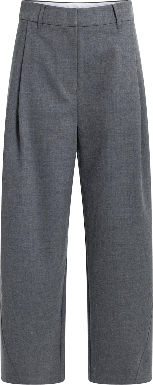 Yaya Broek Geweven met Barrelpijpen en Plooidetails Grijs