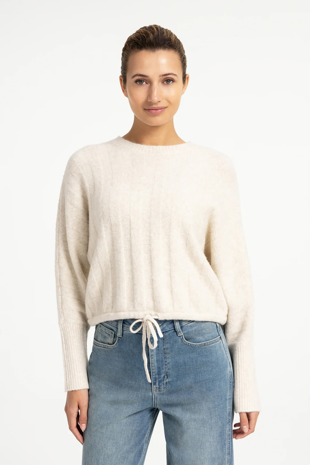 Yaya Ribgebreide trui met vleermuis Wit