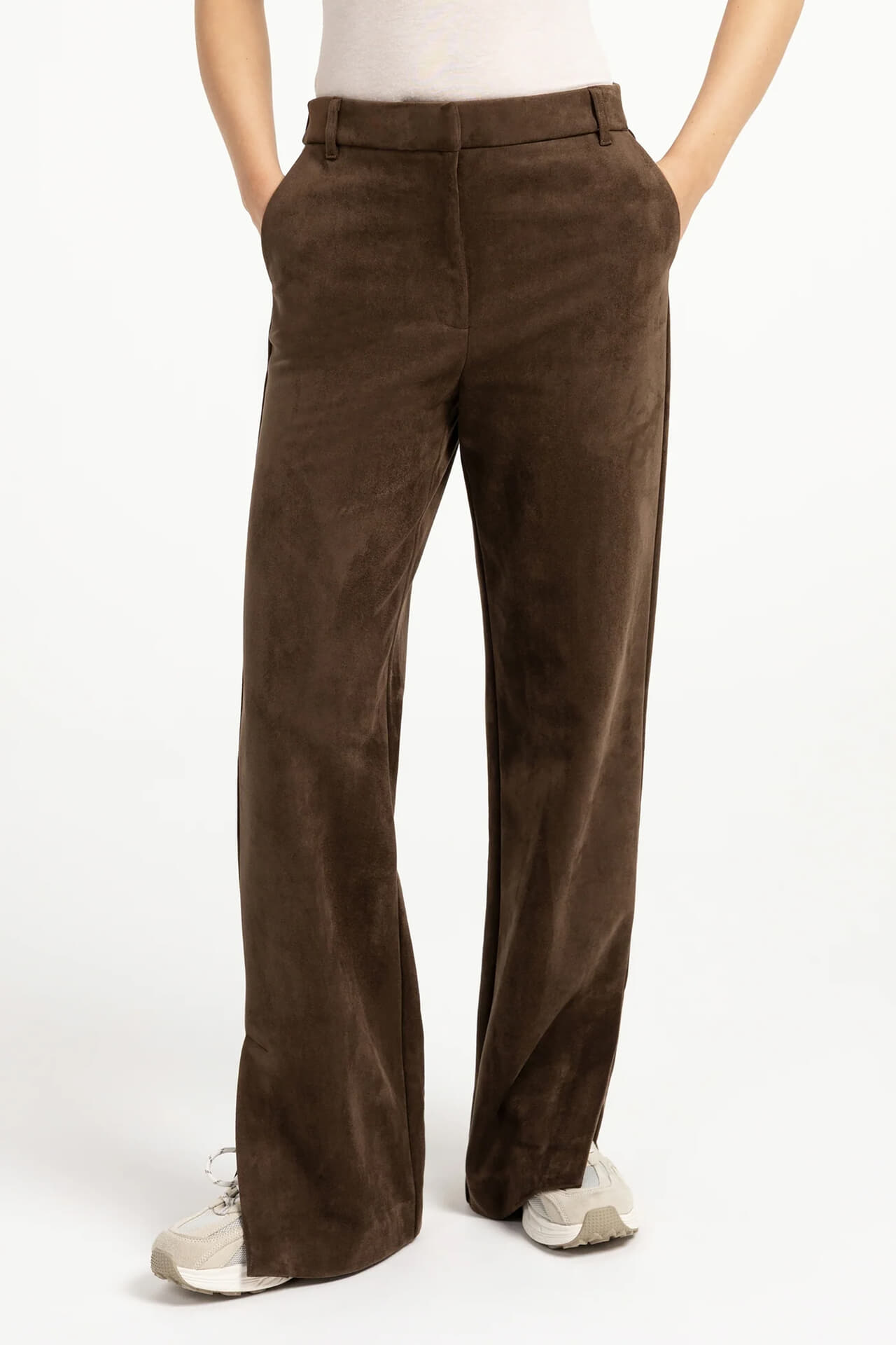 Yaya Broek met wijde pijpen Suede Bruin
