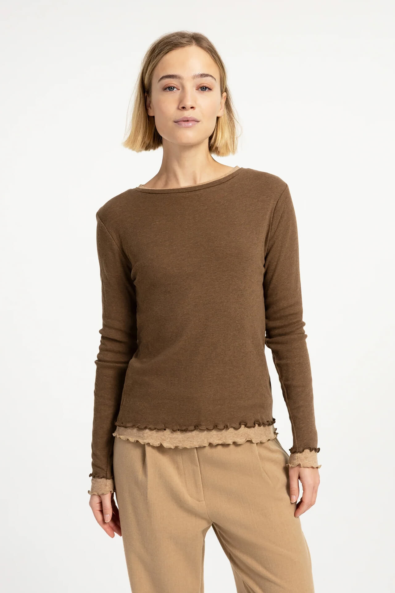 Yaya Top met lange mouwen  Bruin