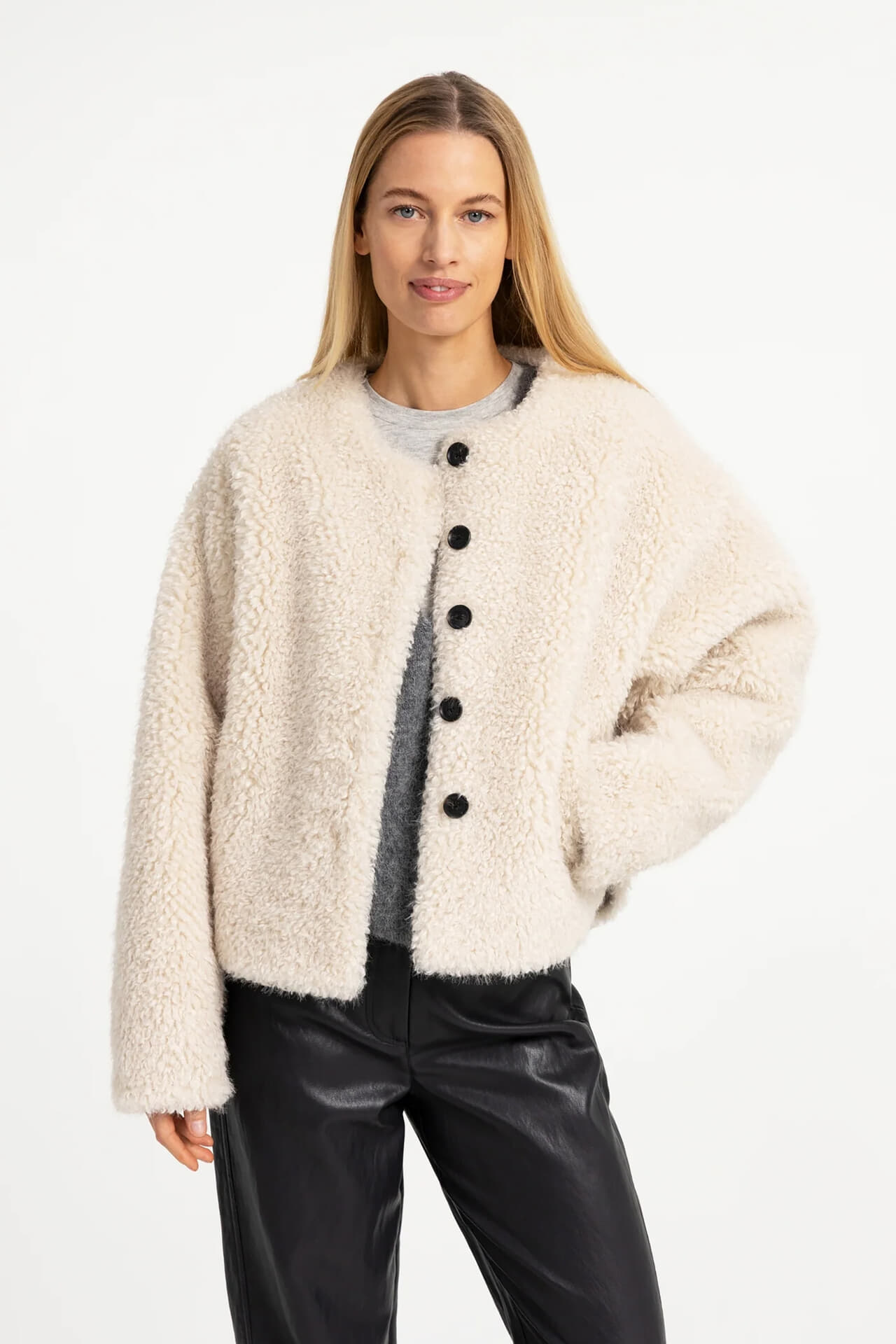 Yaya Oversized korte jas van imitat Beige