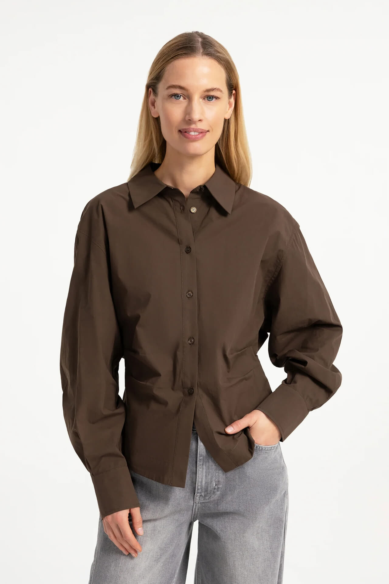 Yaya Blouse met tailleaccent  Bruin