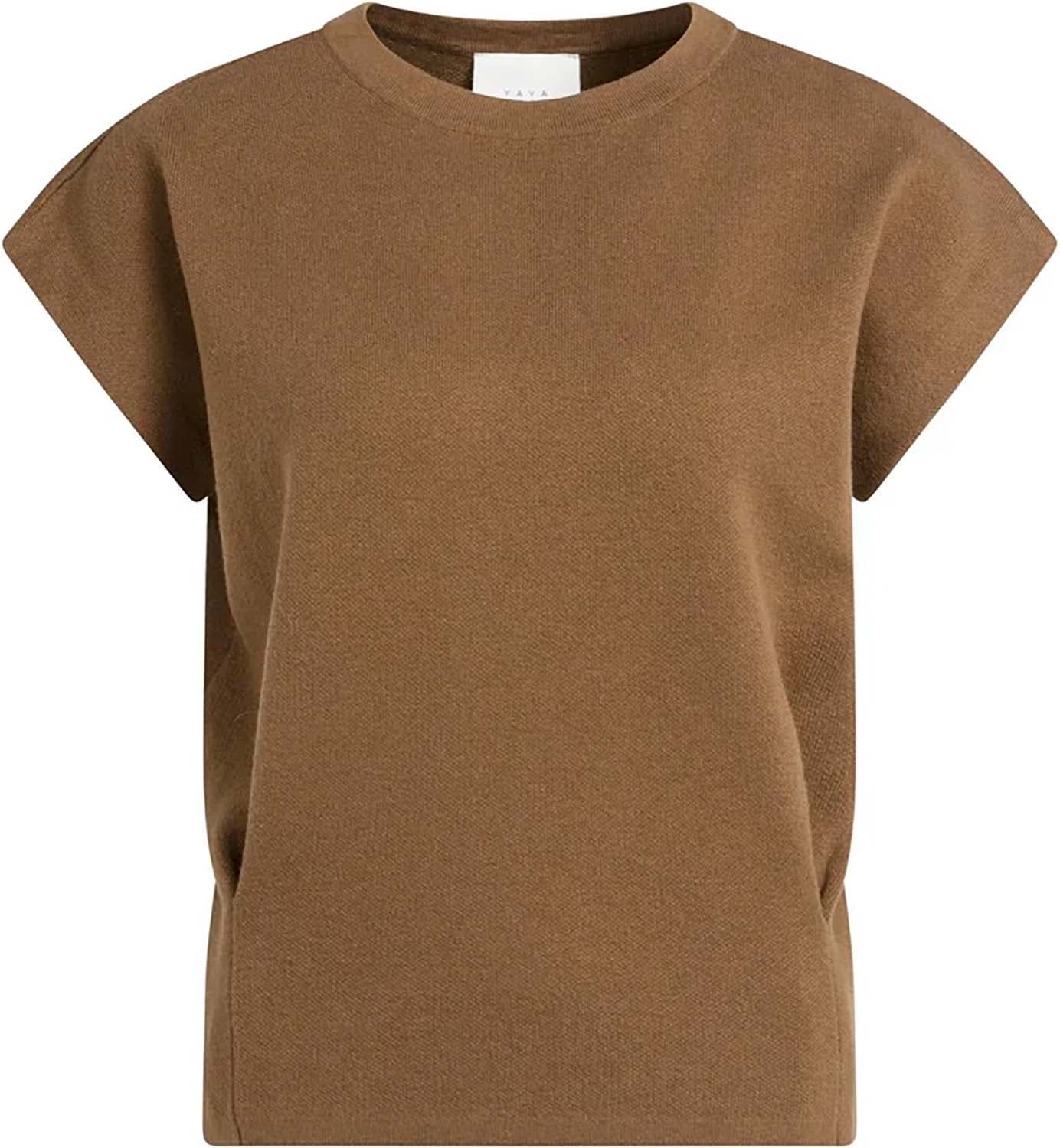 Yaya Mouwloze jacquard trui Bruin