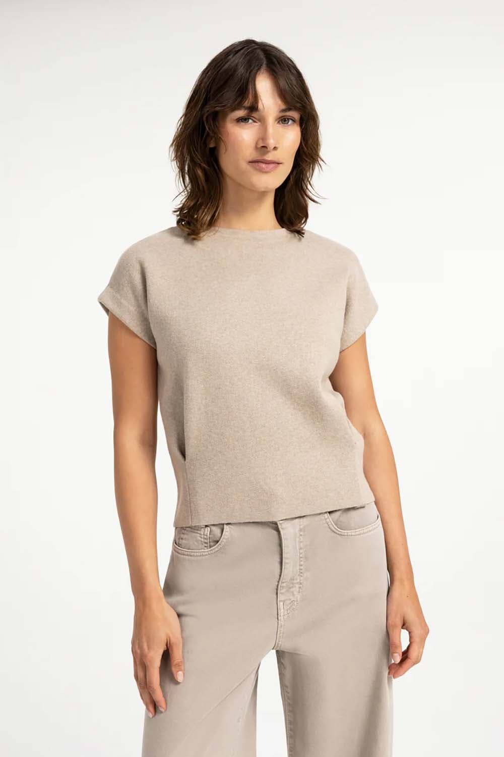 Yaya Mouwloze jacquard trui Camel