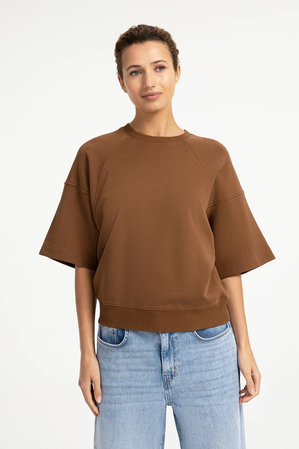 Yaya Gewassen sweatshirt met korte Bruin