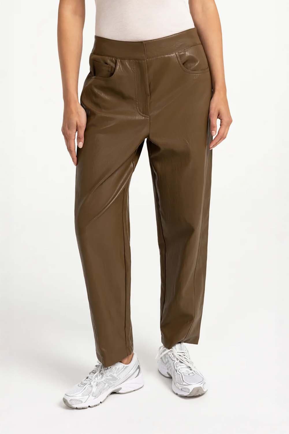 Yaya Kunstleren broek met wortelmod Bruin
