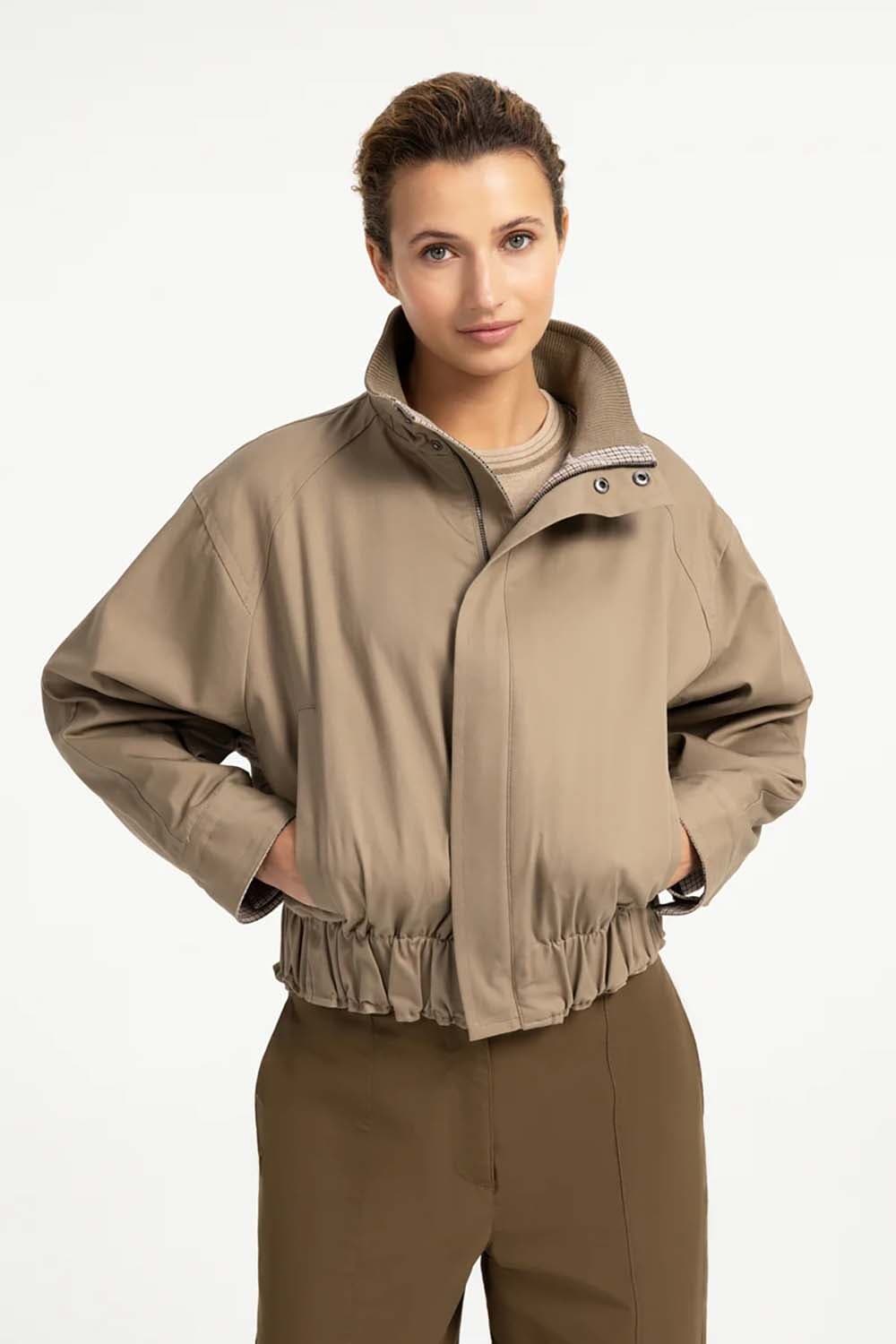Yaya Geweven oversized jas met geru Chocolade Bruin