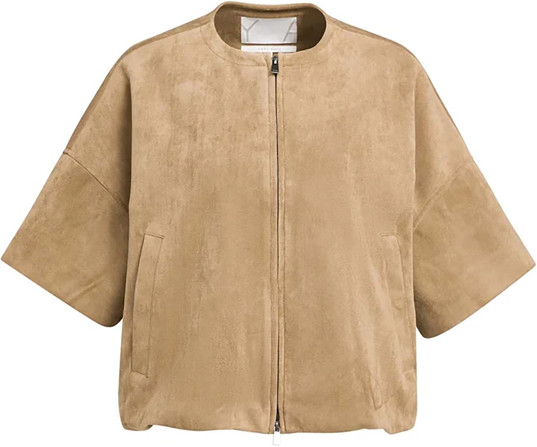 Yaya Oversized su?de jasje met kort Chocolade Bruin