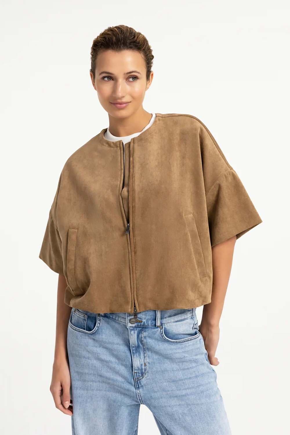 Yaya Oversized su?de jasje met kort Chocolade Bruin