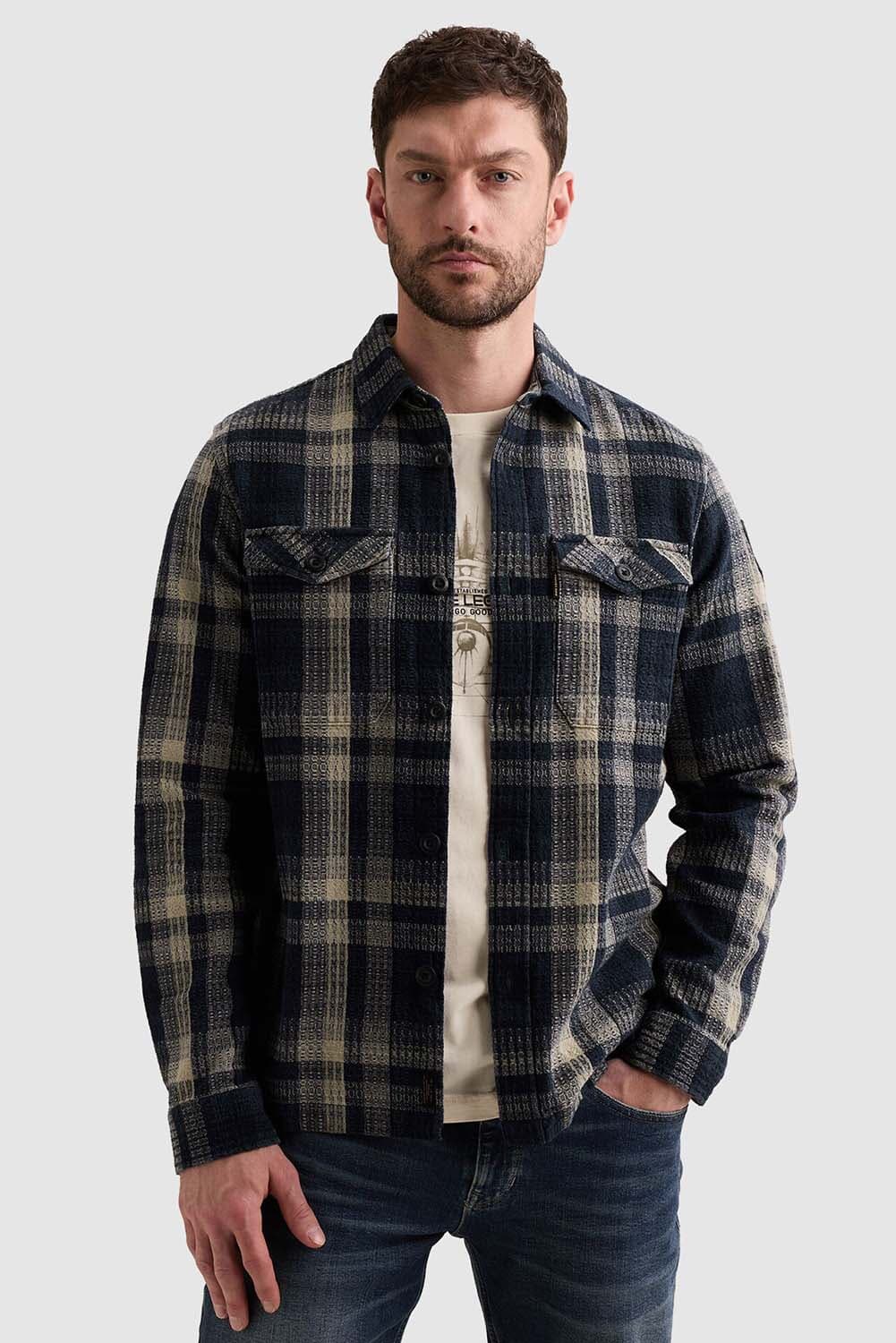 Pme Legend Overhemd Yarn Dyed Check Navy