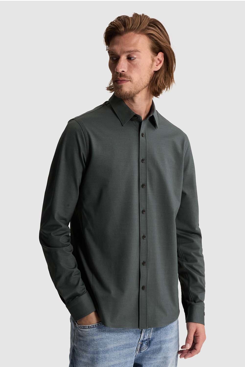 Cast Iron Overhemd Twill Jersey Grijs
