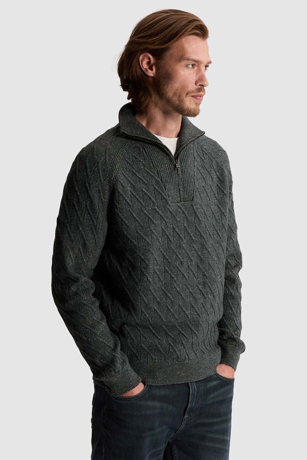 Cast Iron Half-zip Trui collar regular fit Grijs