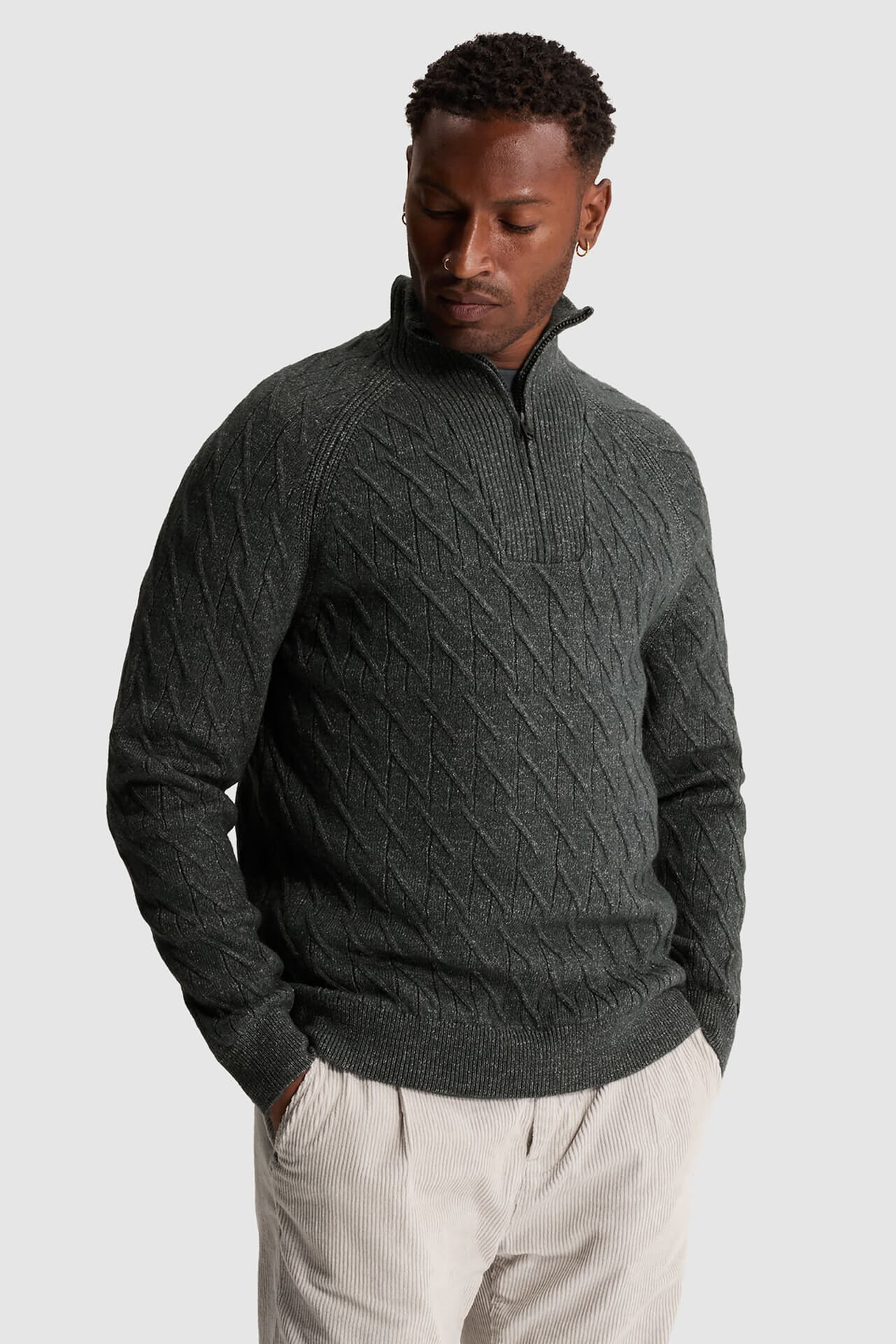 Cast Iron Half zip collar regular fit cotton Grijs