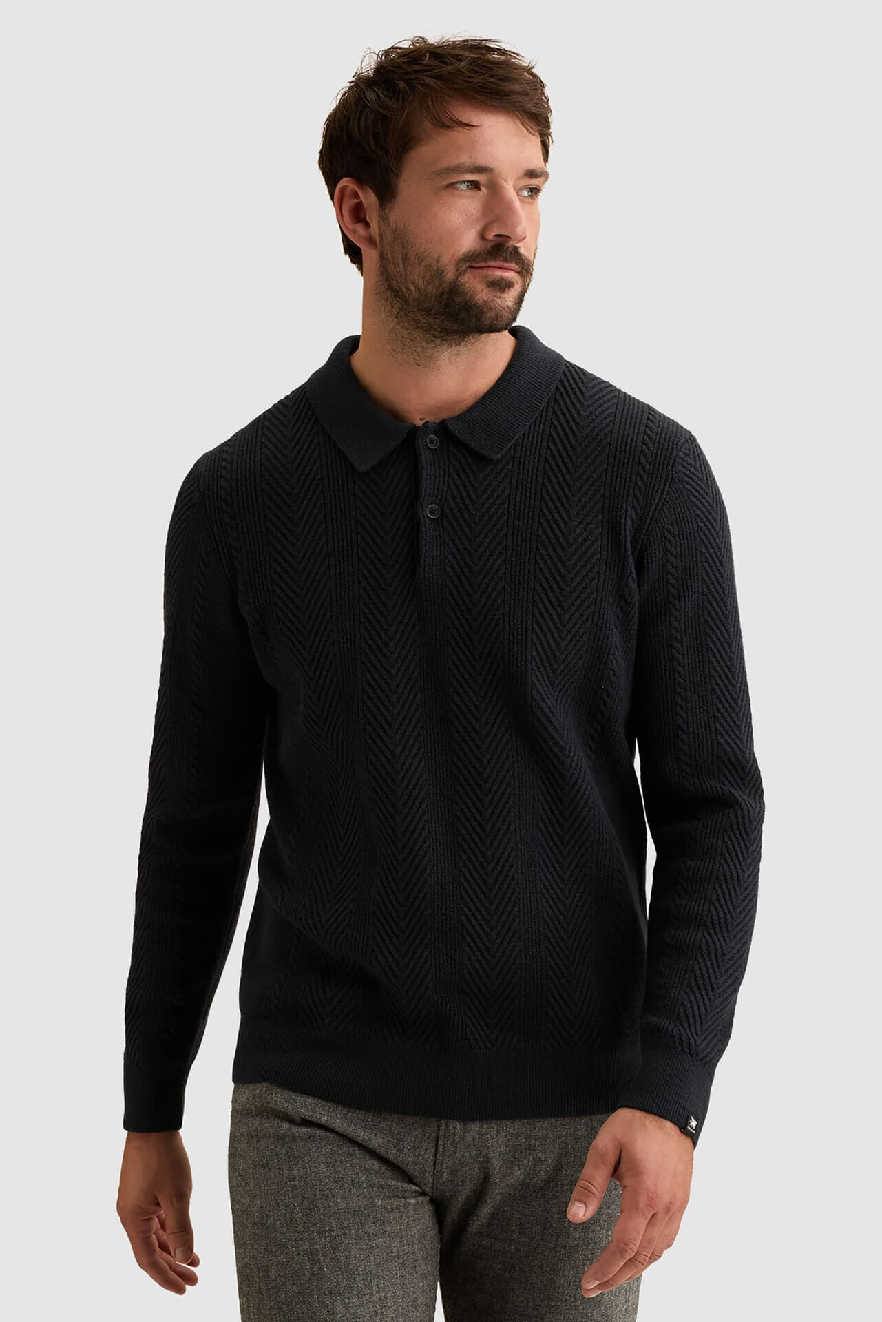 Vanguard Trui Half button collar cotton blend st Indigo