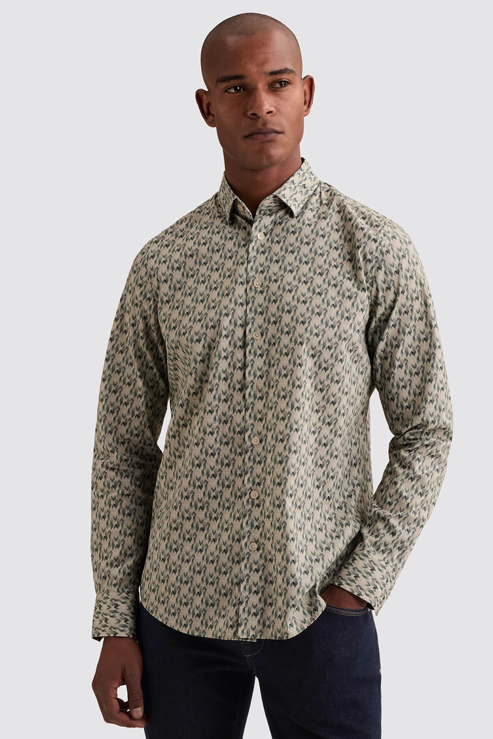 Vanguard Overhemd  Long Sleeve Shirt Print On Poplin Taupe