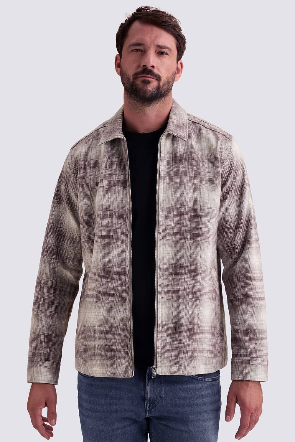 Vanguard Overhemd Long Sleeve Shirt Brushed Structur Taupe