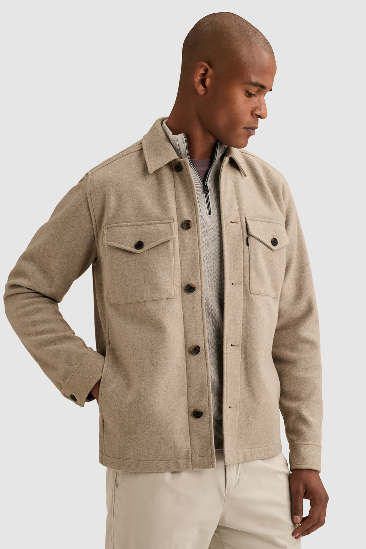 Vanguard Overshirt Long sleeve Woolblend Taupe