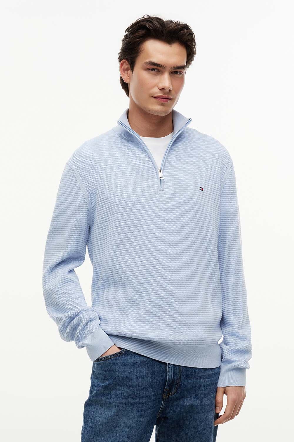 Tommy Hilfiger structure zip mock trui Blauw