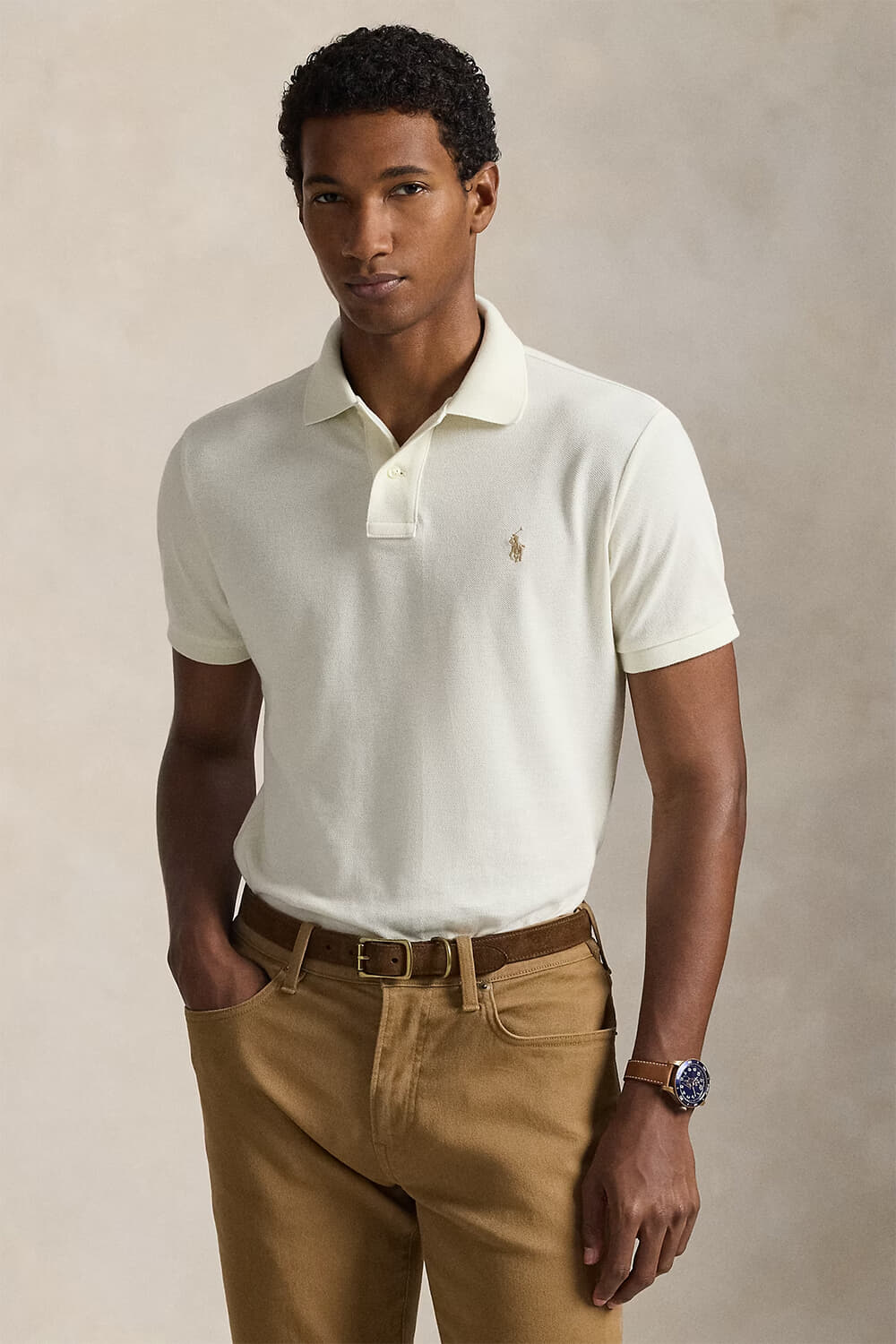 Polo Ralph Lauren pique polo custom slim Crème
