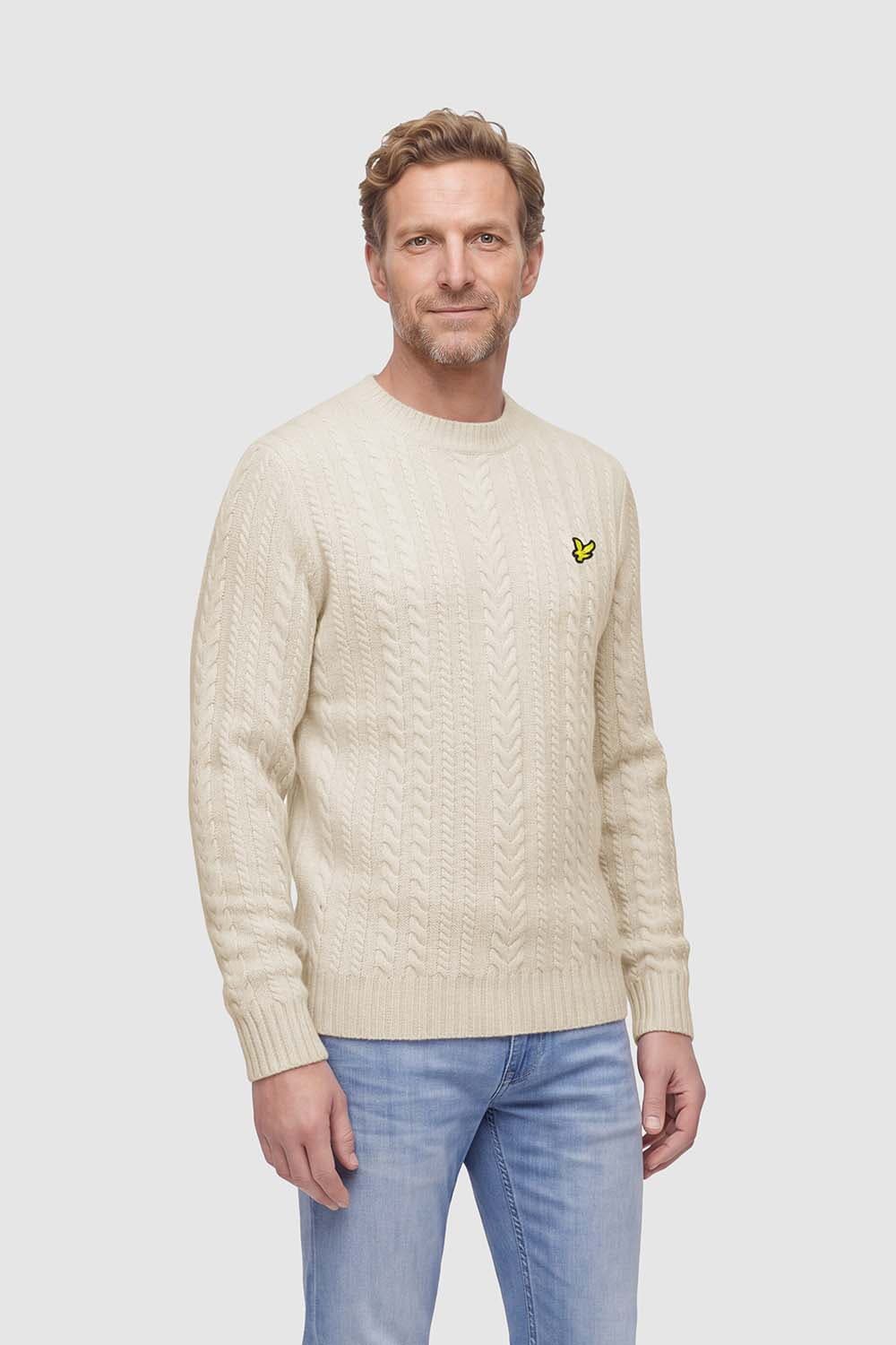 Lyle & Scott Gebreide Kabeltrui Crewneck Off White