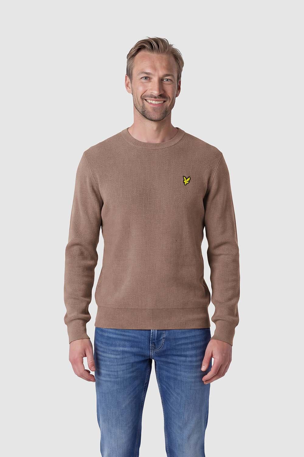 Lyle & Scott Trui Ribbed Relax Crewneck Taupe