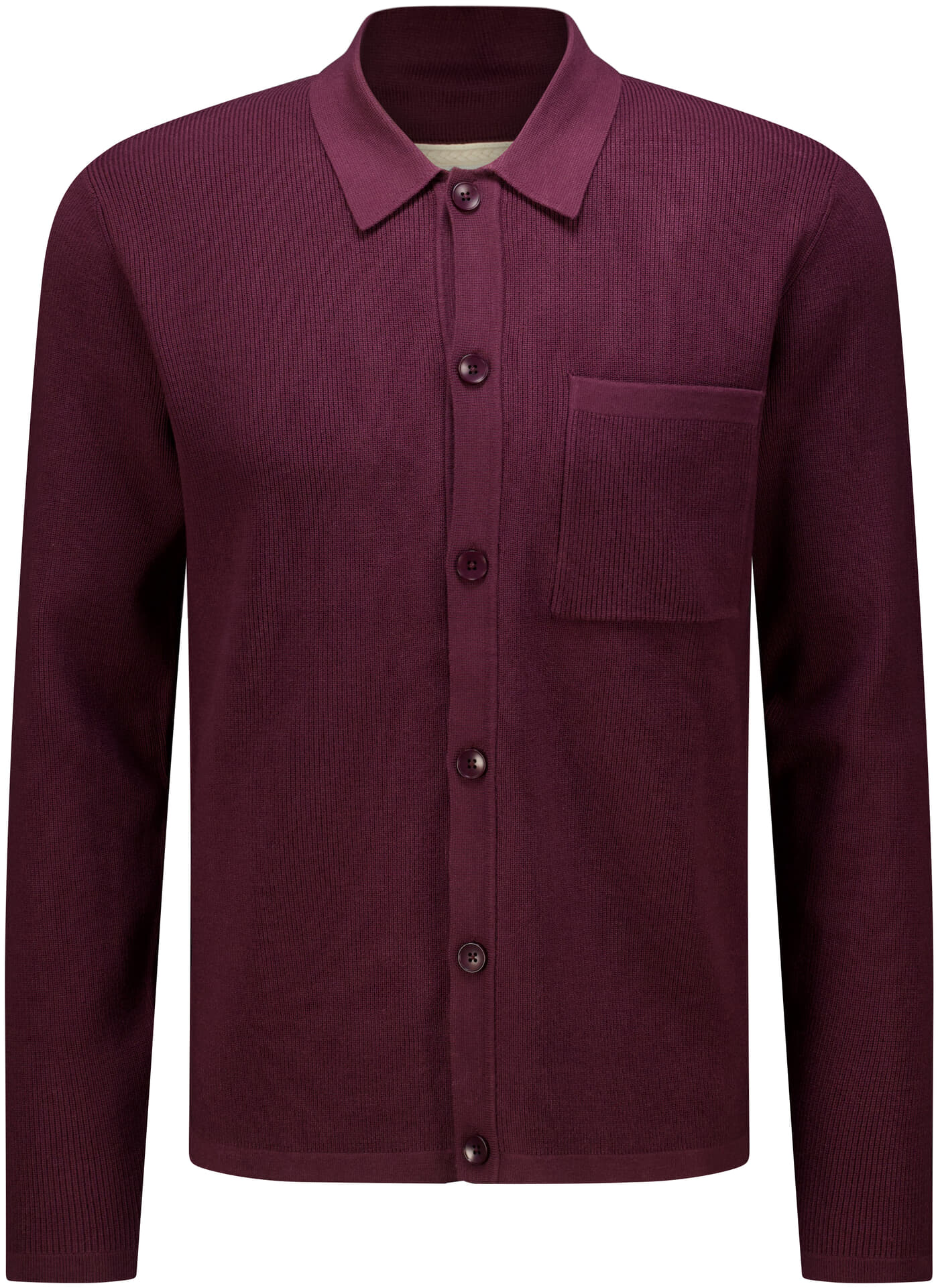  Overshirt Aksvend Needle Rib Bordeaux Rood