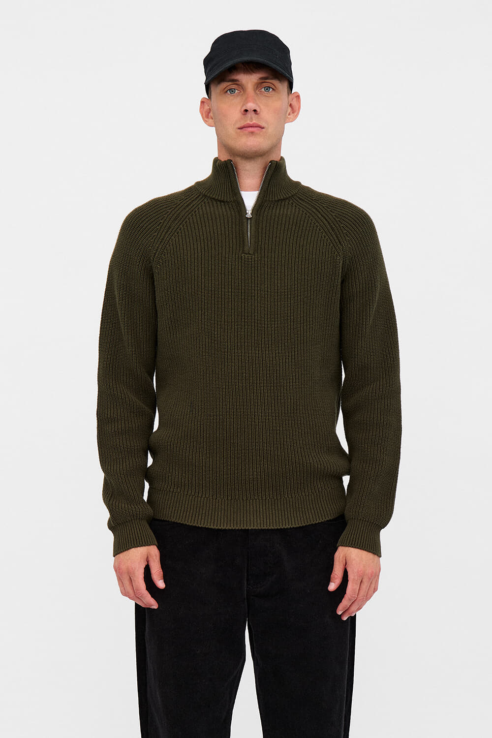Anerkjendt Gebreide Half Zip Trui Aksune Patent  Groen