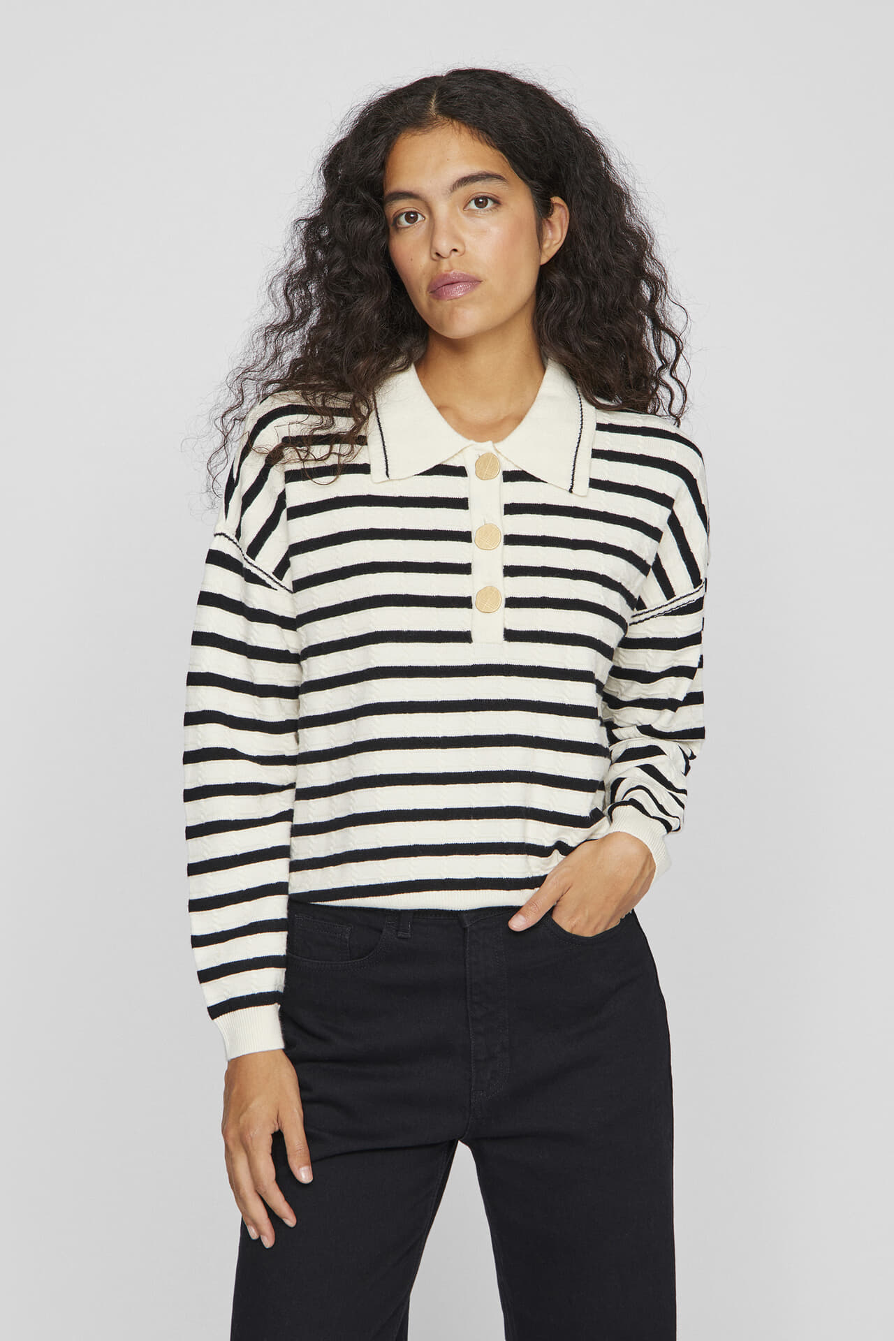 Vila Gebreide Polo Trui Malfina Off White