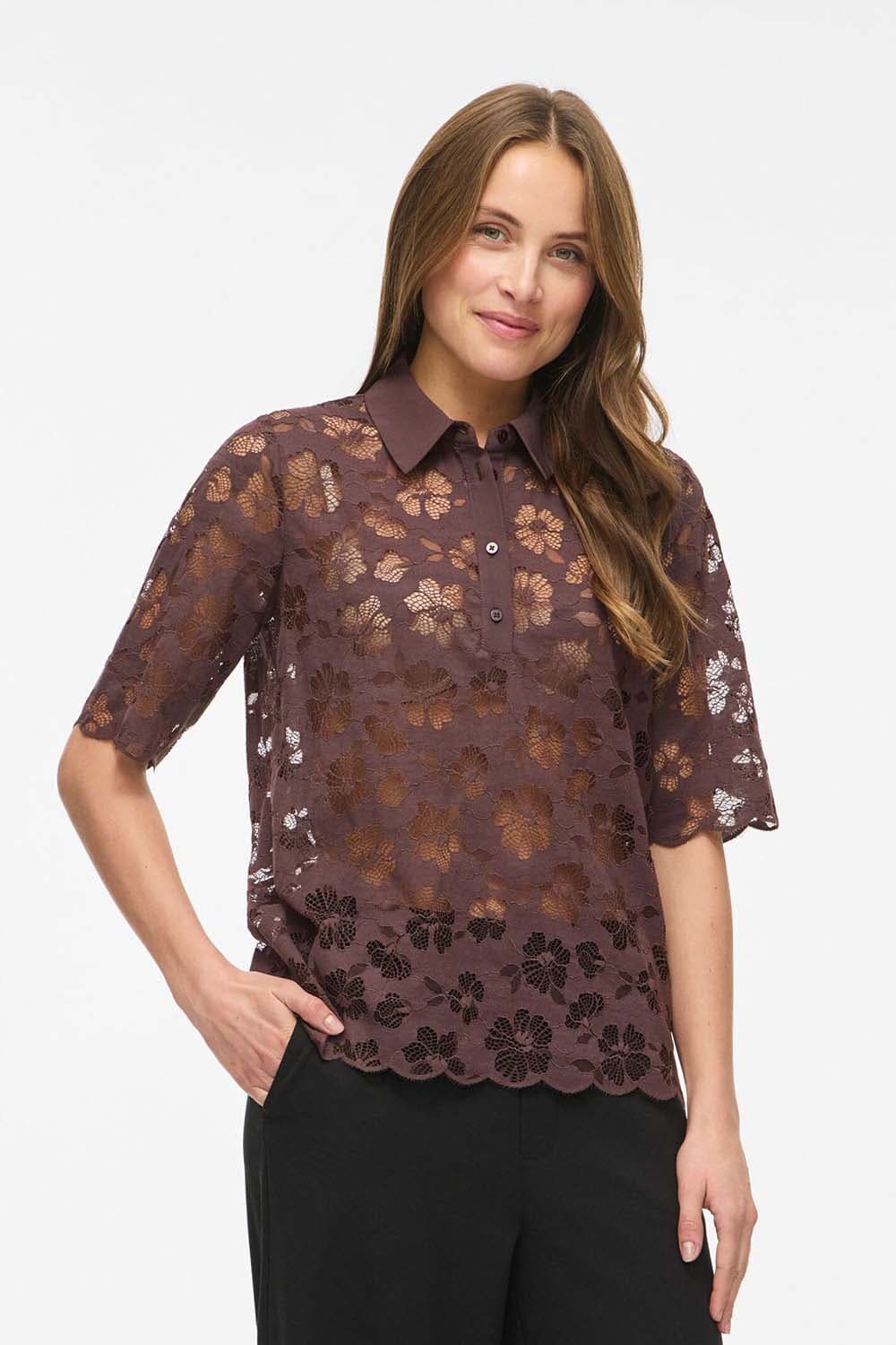 Vila Blouse Harriet Lace Bruin