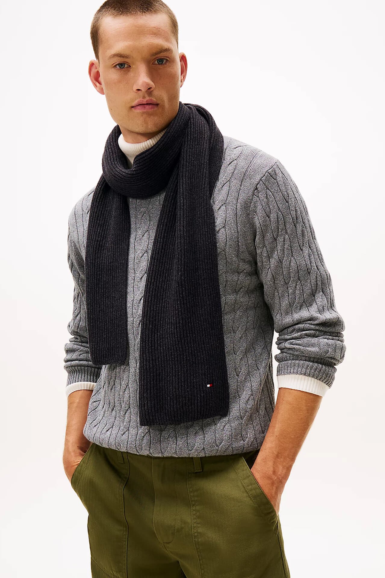Tommy Hilfiger th flag pima cotton cash scarf Antraciet