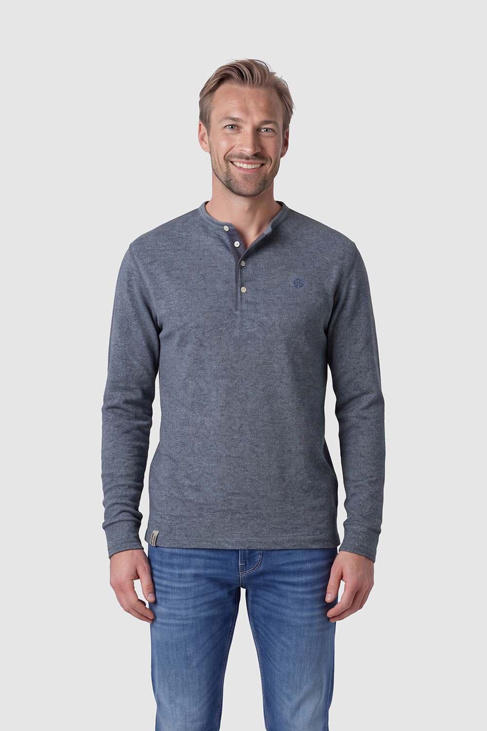 Superdry & Co Longsleeve Granddad Waffle  Blauw