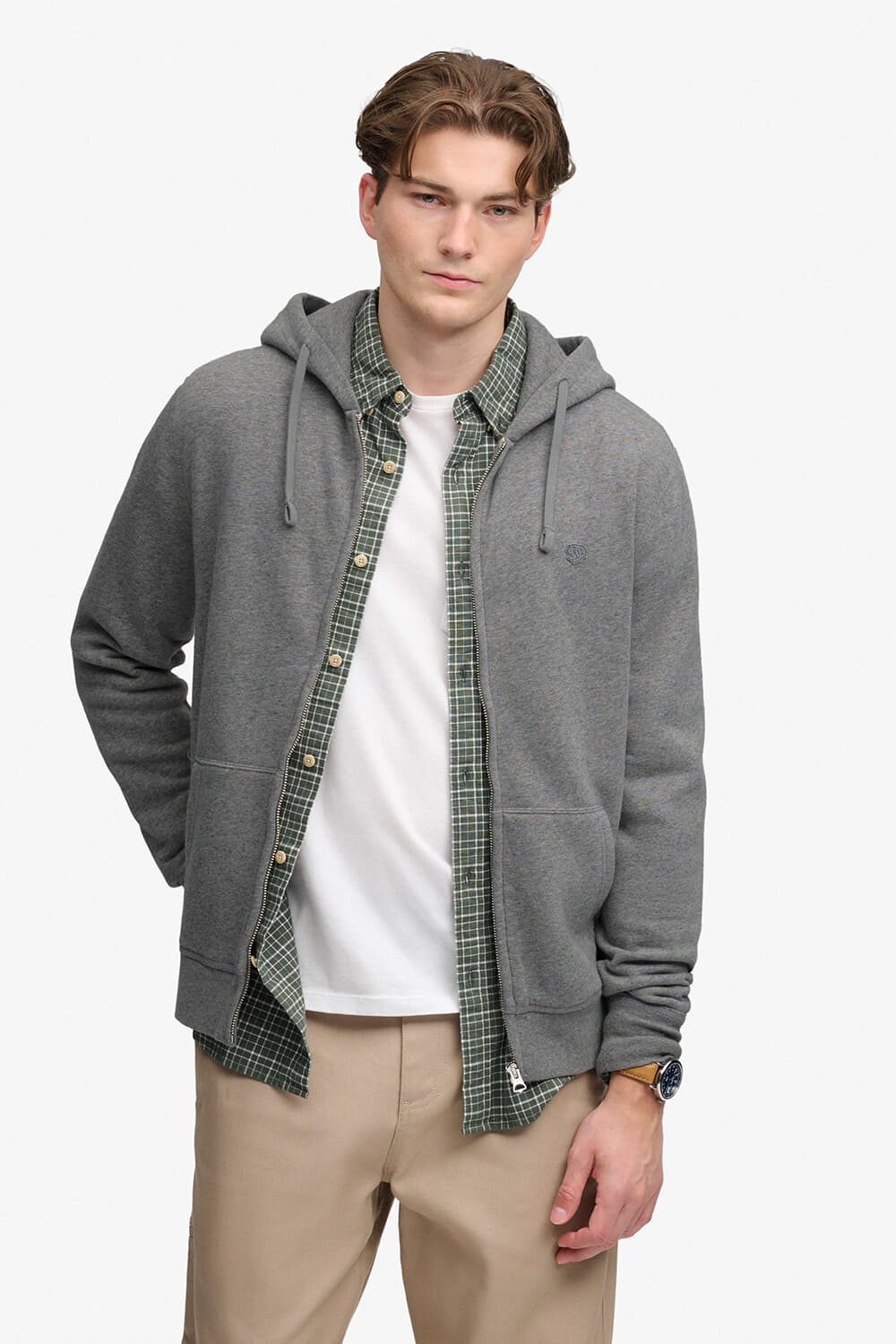 Superdry & Co Sweat Vest Essential SDCO Logo Hoodie Grijs