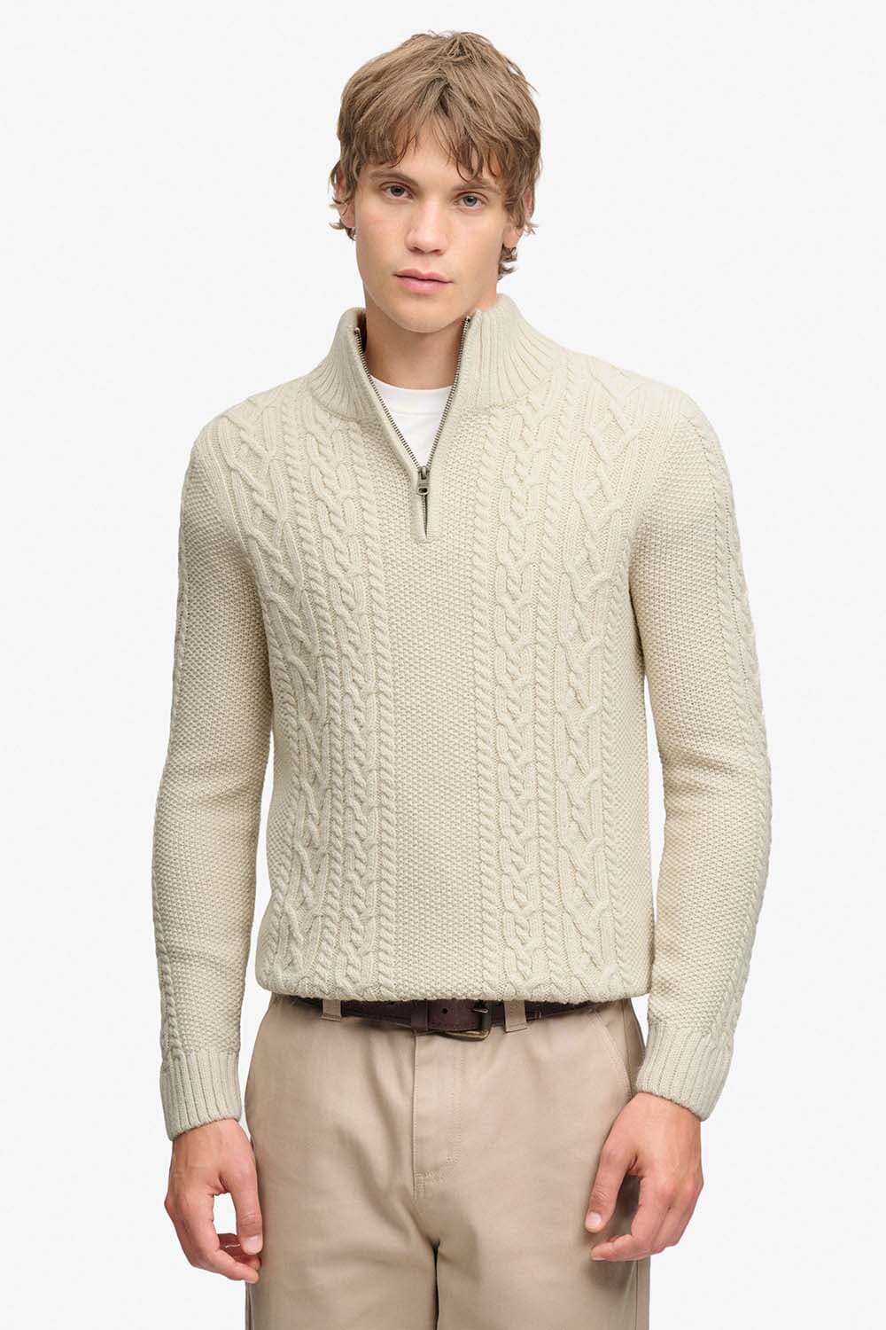 Superdry & Co Gebreide Half Zip Trui Jacob Cable  Off White