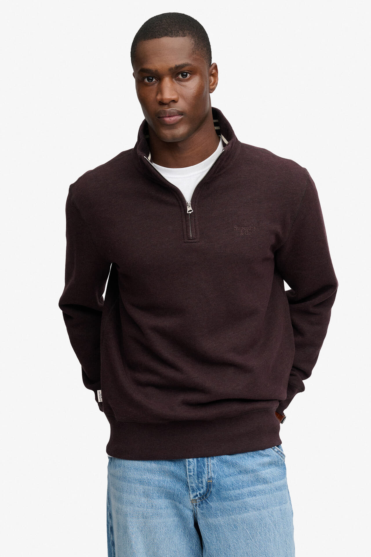 Superdry & Co Half Zip Sweater Essential Serif Logo Bordeaux Rood