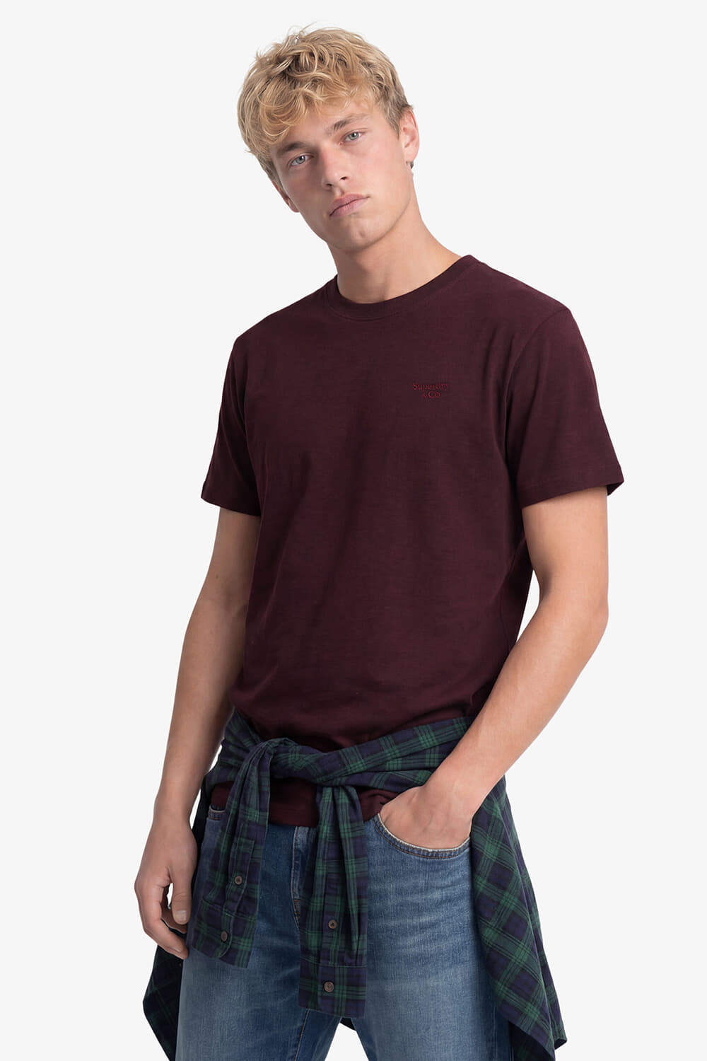 Superdry & Co T-Shirt Essential Serif Logo Embroidered  Bordeaux Rood